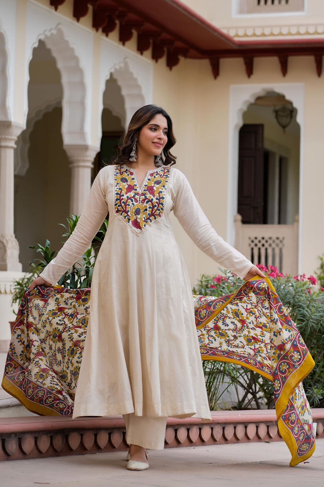 Off-white Kalamkari Anarkali Suit