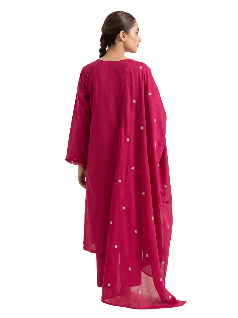 Hot Pink A-line with Embroidered Yoke and Pockets  thumbnail 4