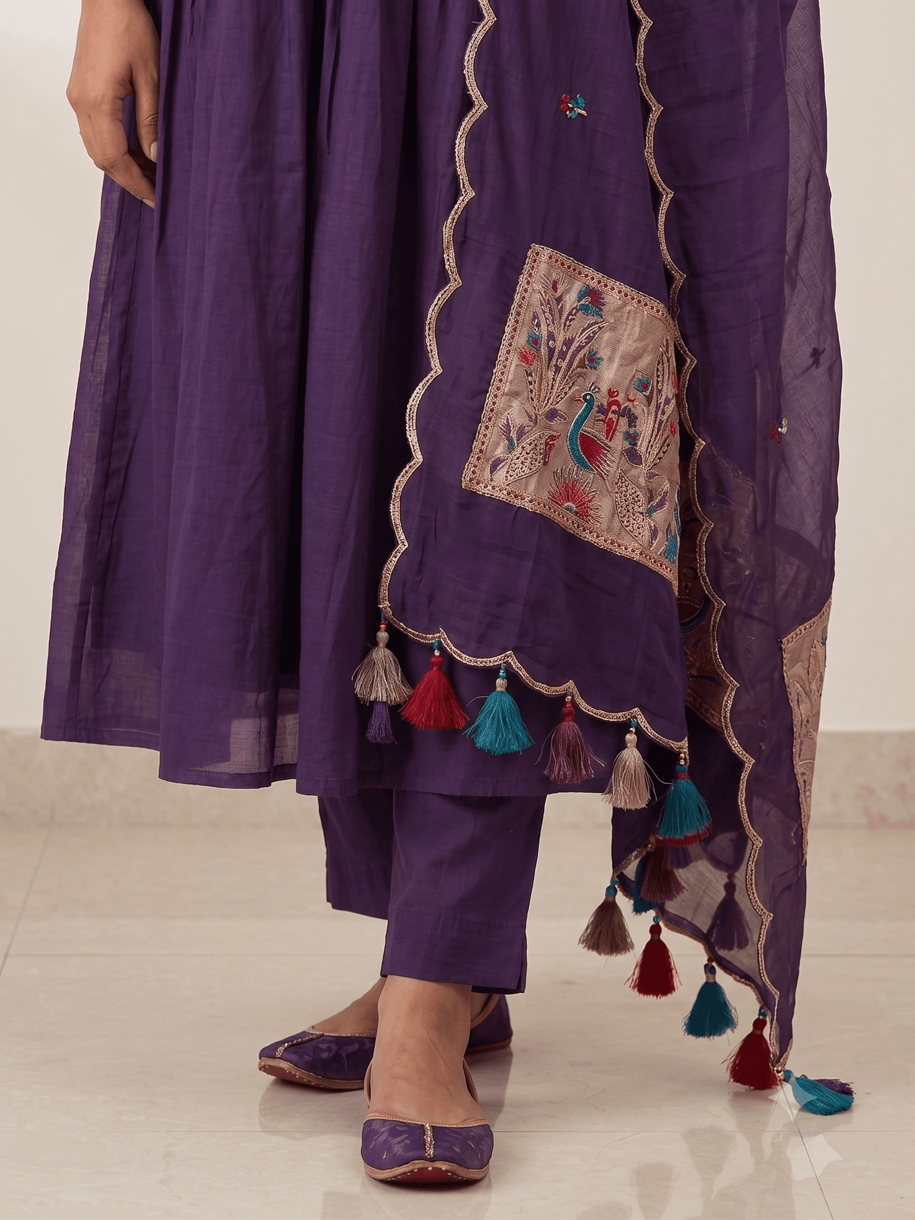 Purple A-line Set with Embroidered Yoke and Heavy Dupatta  thumbnail 3